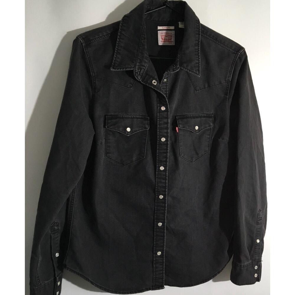 Levi's Ultimate Women's Size Medium Black Western Fringe Denim Long Sleeve Top - Picture 2 of 6